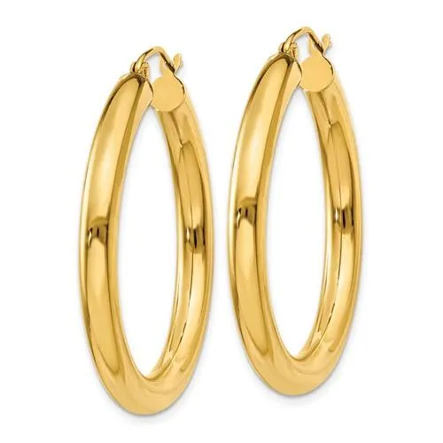 14K Y Gold 35mm Polished Tube Hoop Earrings