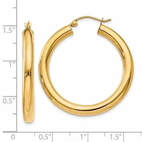 14K Y Gold 35mm Polished Tube Hoop Earrings