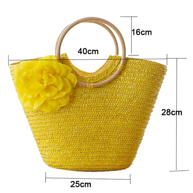 2021 New Rattan Handle Woven Bag Flowers Straw Bag Leisure Vacation Tote Beach Bag For Women Luxury