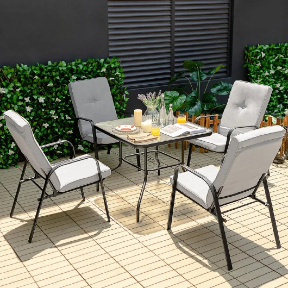 5 Pieces Outdoor Dining Set with 4 Stackable Chair and High-Back Cushions