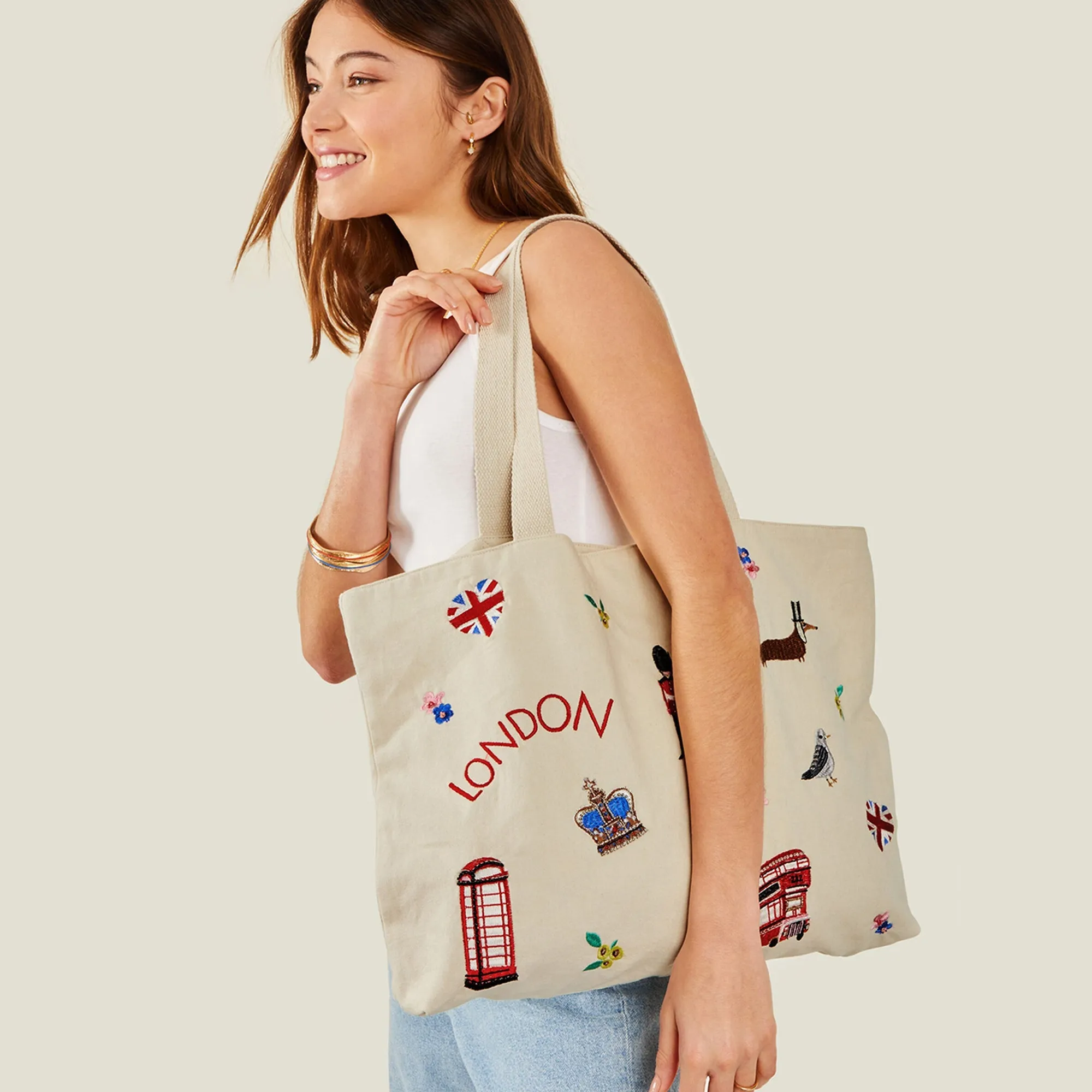 Accessorize London Women's Cream London Embroidered Shopper Bag