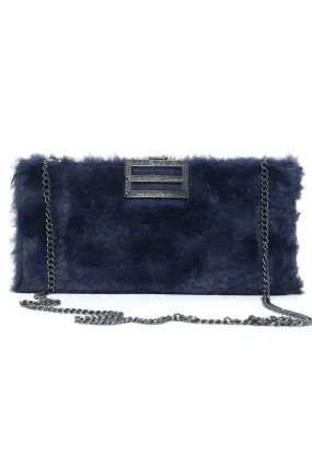 ALMAS FUR CLUTCH-BLUE