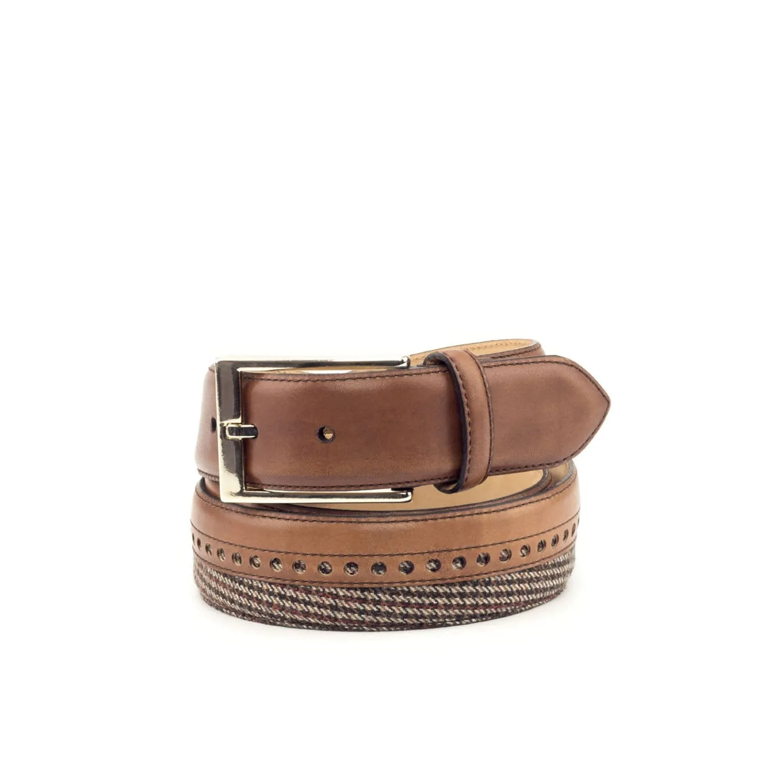 Ambrogio Beige & Brown Fabric / Calf-Skin Leather Sun-Valley Men's Belt (AMBB1032)