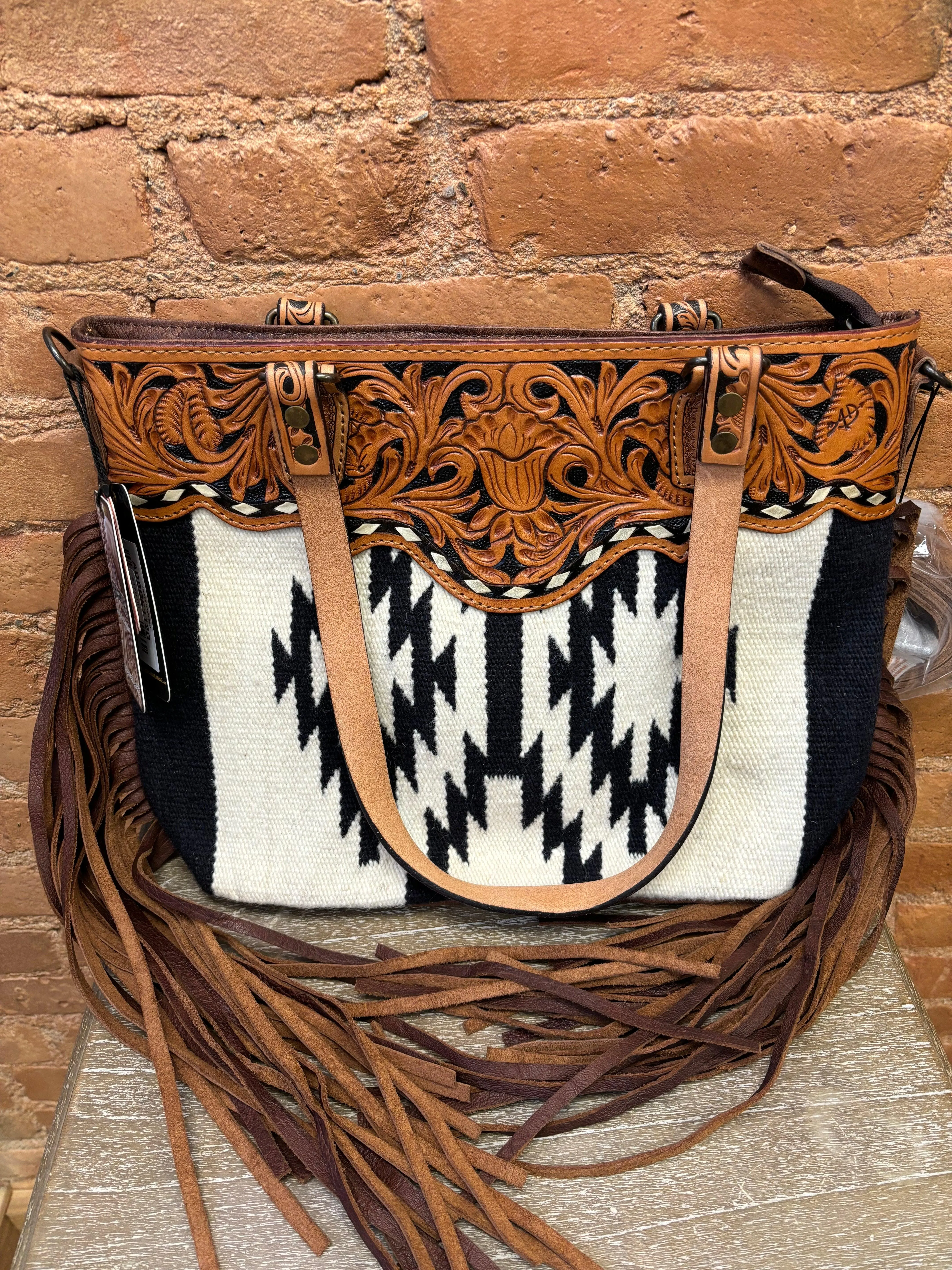 American Darling Tooled Leather Aztec Saddle Blanket Cross Body Purse ADBGS112G