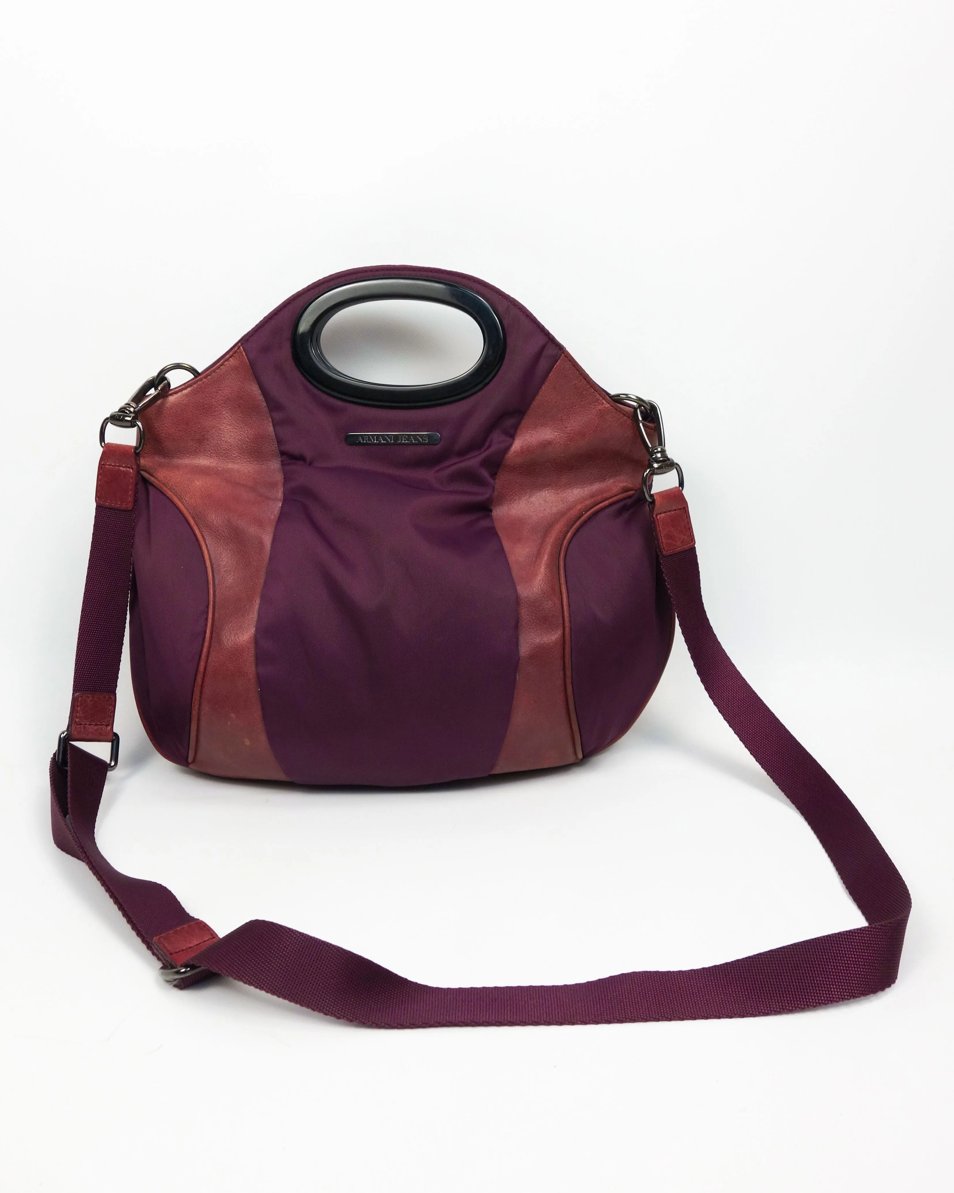 Armani Purple Leather   Nylon Shoulder Bag 2000's