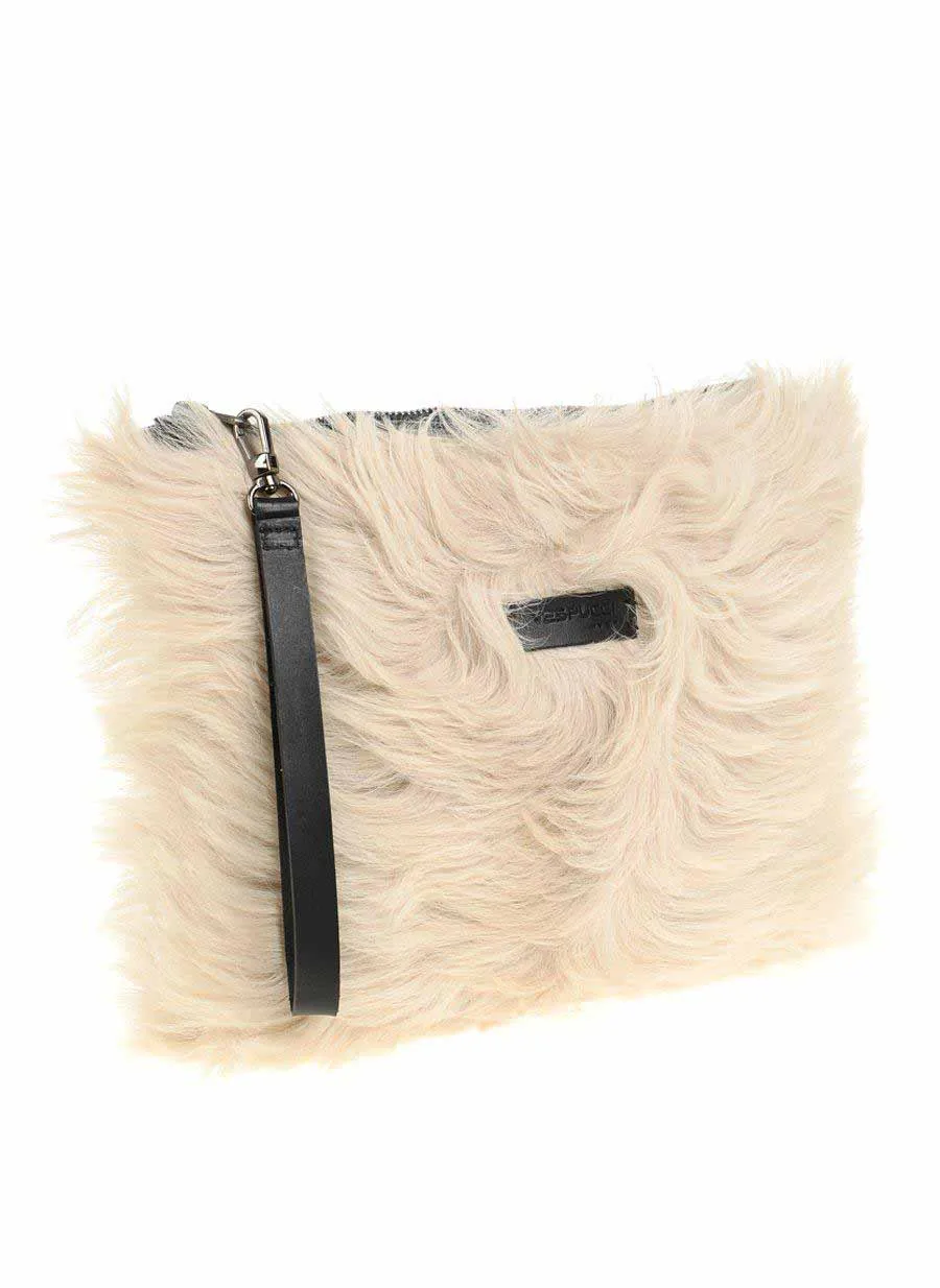 Beige Shearling Clutch