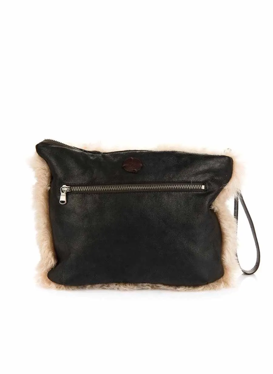 Beige Shearling Clutch