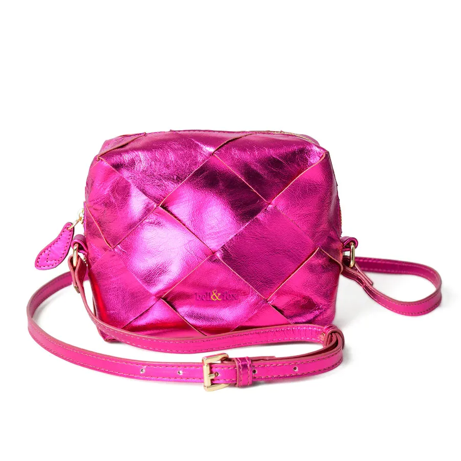 Bell & Fox Asha Hand Woven Crossbody Bag-Fuchsia Metallic Leather