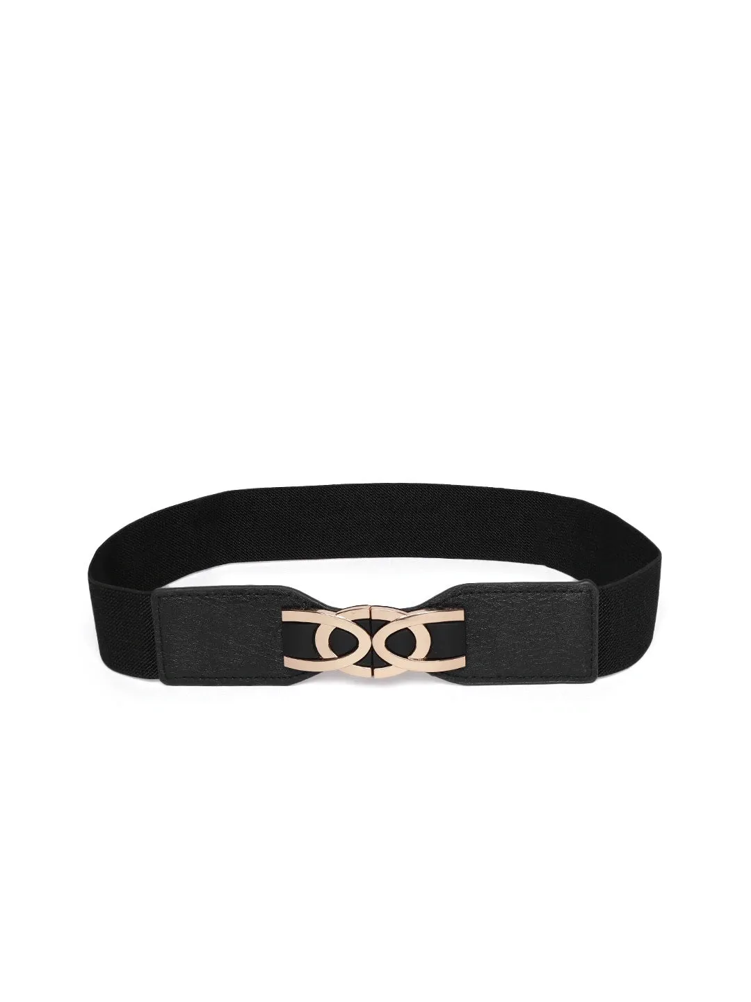 Berrylush Women Black Elastic Strap Rose Gold Buckle Belt