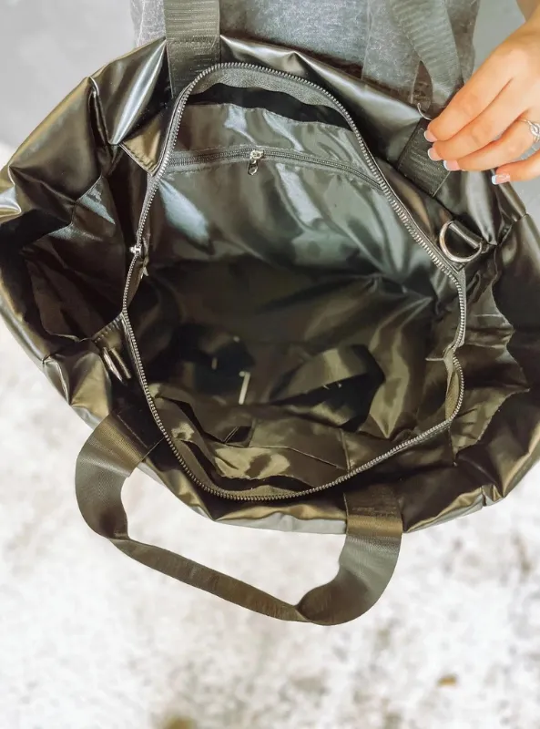 Black Metallic Puffer Tote