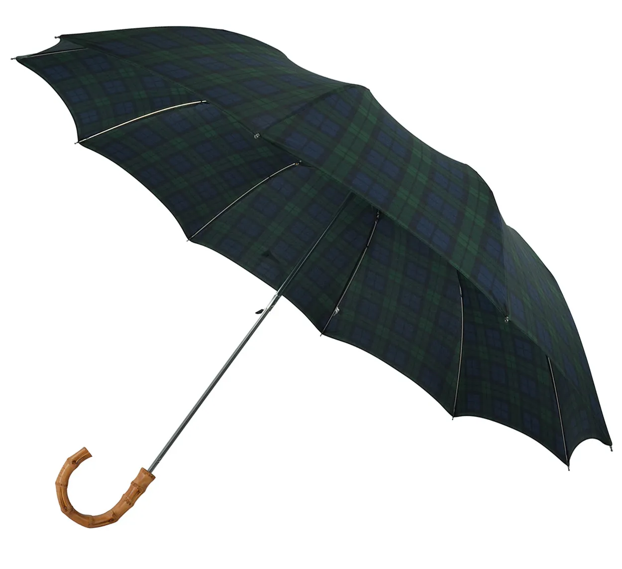 Blackwatch Tartan Whangee Crook Telescopic Fox Umbrella