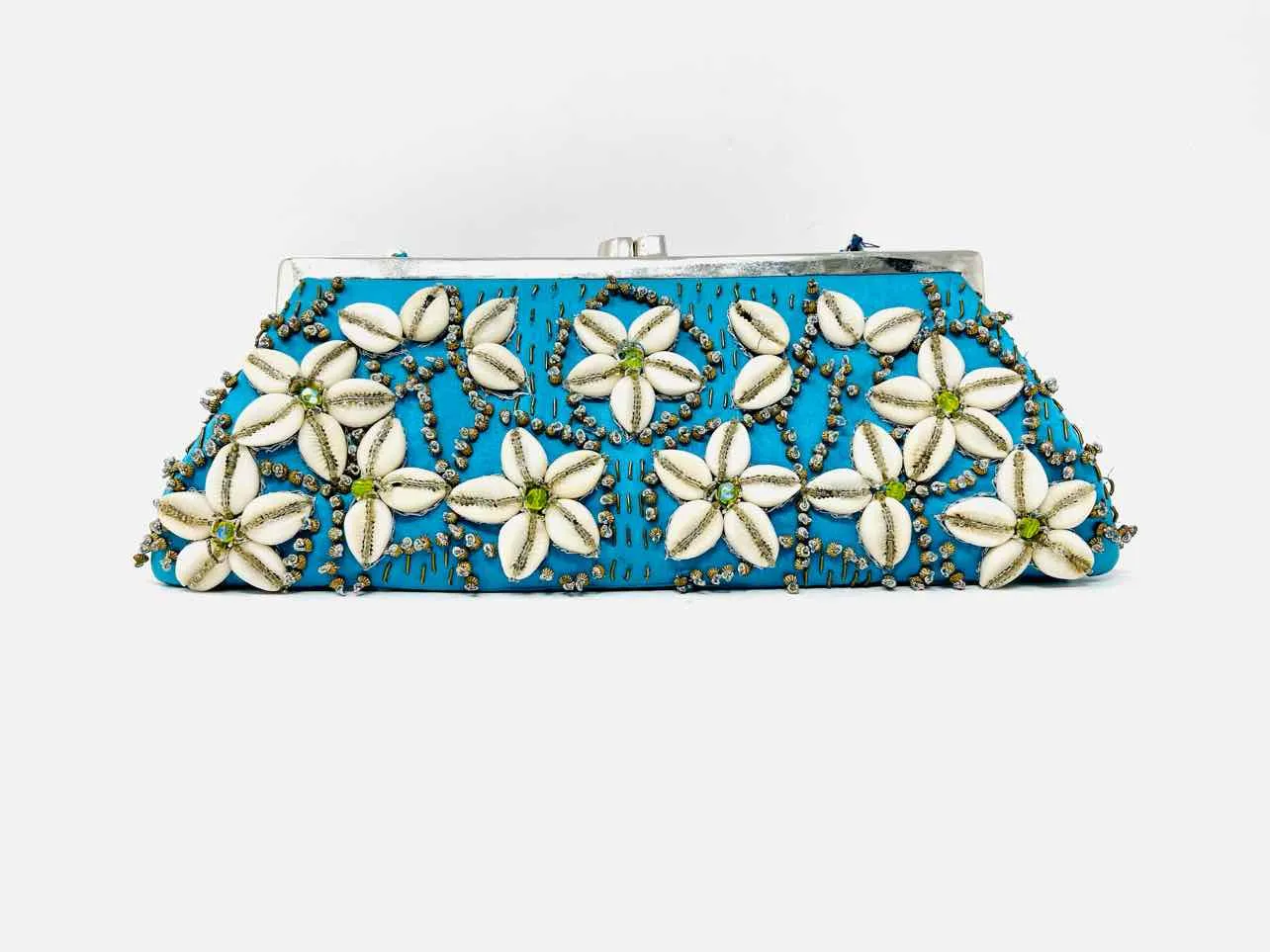 Blue/White Seashells Embellished Vintage Clutch Purse