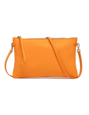 Borse donna pochette Hermy in pelle arancione e naturale con manico a bracciale e tracolla