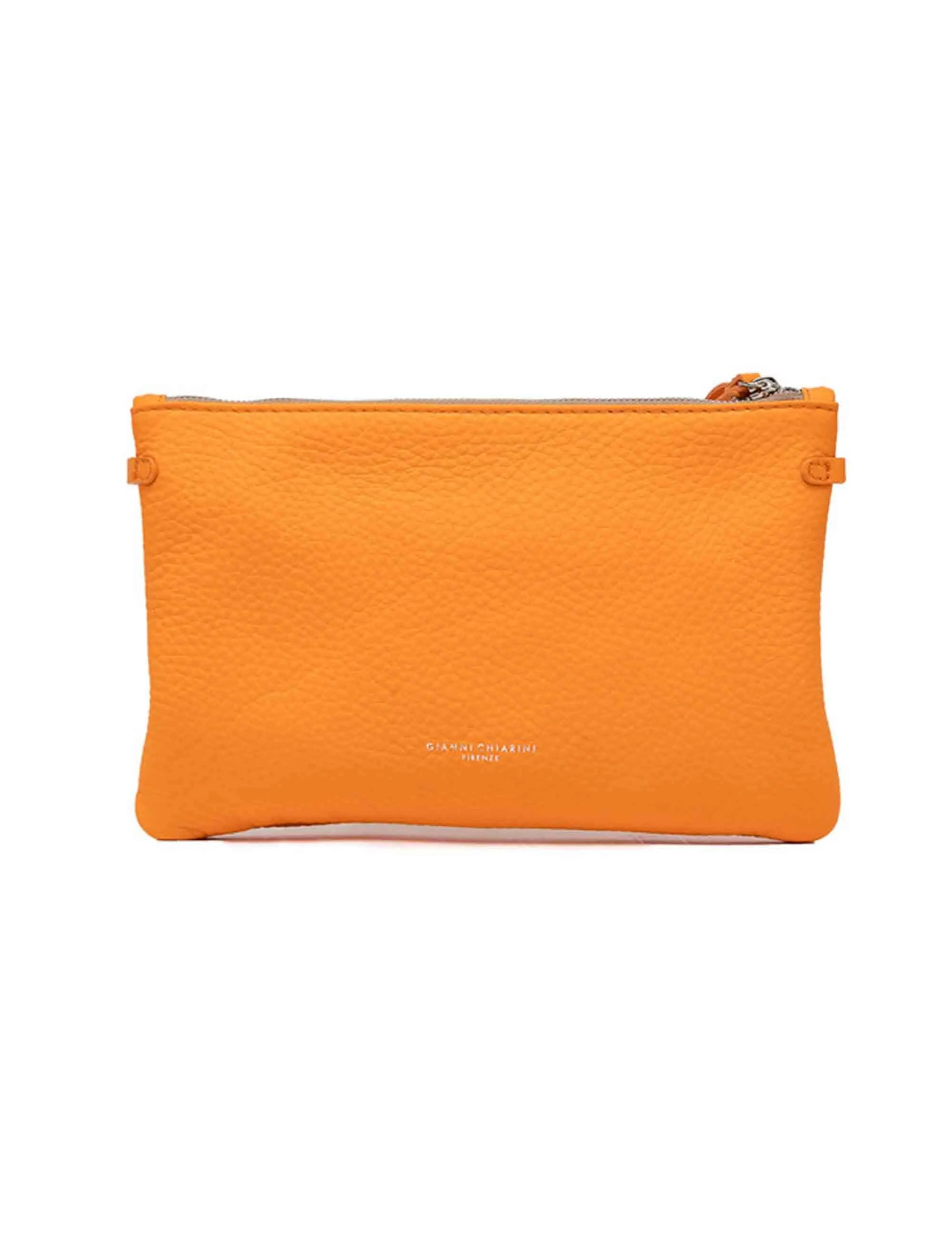 Borse donna pochette Hermy in pelle arancione e naturale con manico a bracciale e tracolla