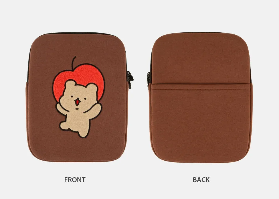 Brown Apple Bear Cute Embroidery Laptop Sleeves iPad Fitted Cases Covers Protective Tablet Pouches Purses Handbags Square Cushion School Collage Office Lightweight