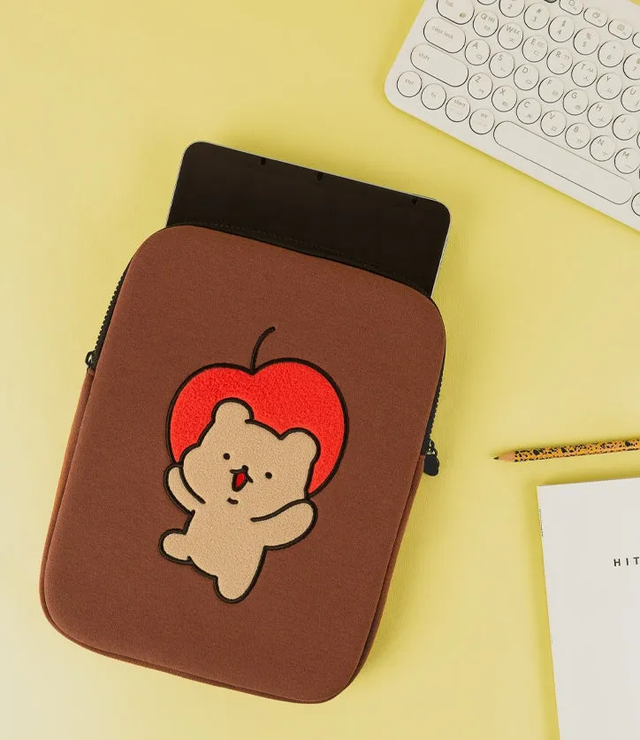 Brown Apple Bear Cute Embroidery Laptop Sleeves iPad Fitted Cases Covers Protective Tablet Pouches Purses Handbags Square Cushion School Collage Office Lightweight