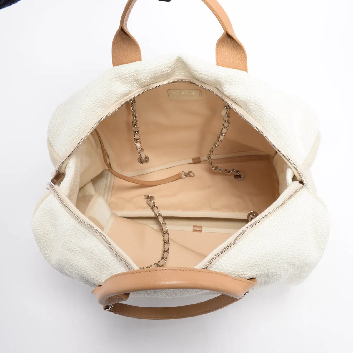 Chanel Beige Canvas Maxi Bowling Tote