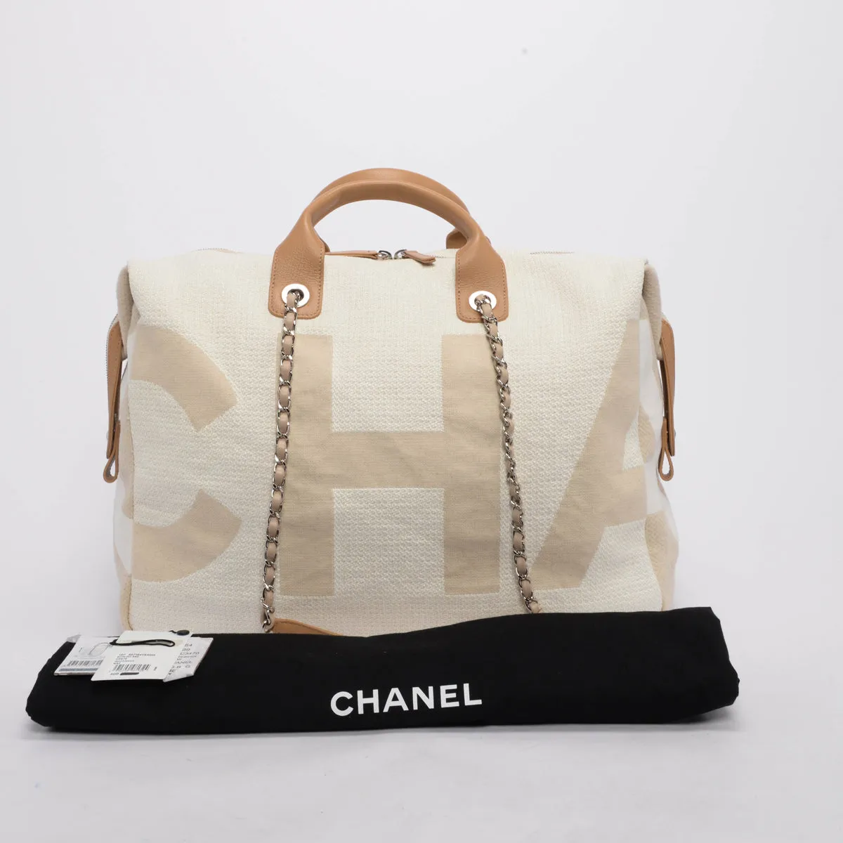 Chanel Beige Canvas Maxi Bowling Tote