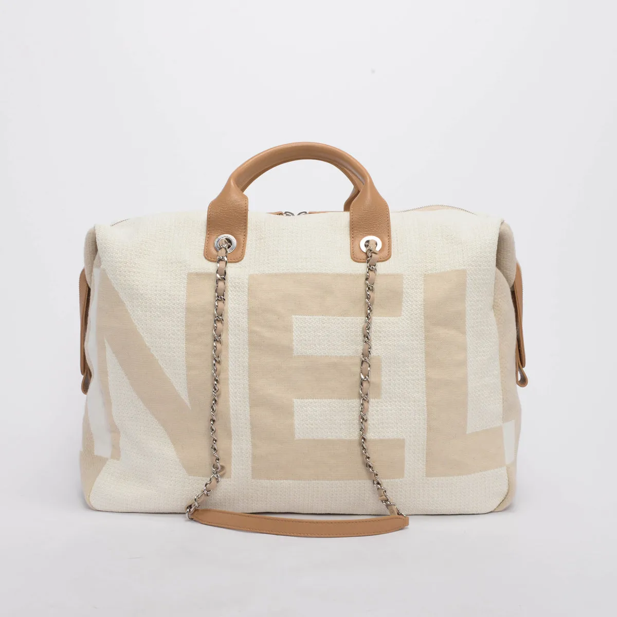 Chanel Beige Canvas Maxi Bowling Tote