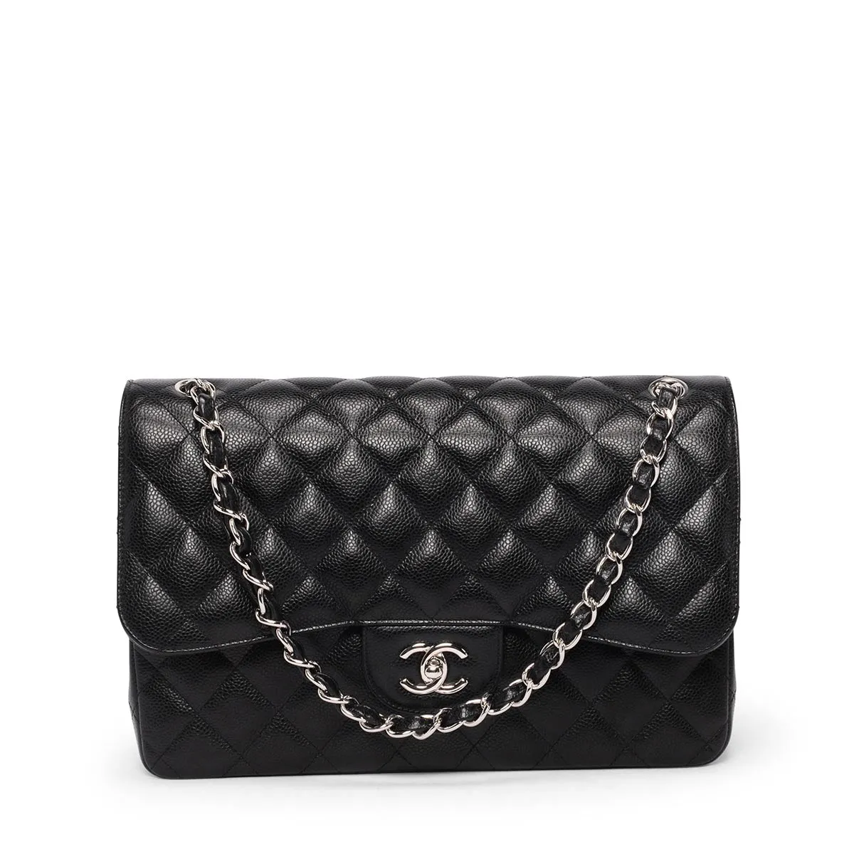 Chanel Black Caviar Large Double Flap Shoulder Bag