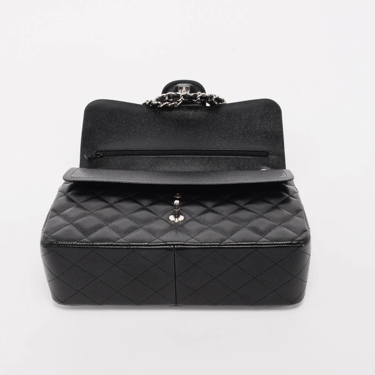 Chanel Black Caviar Large Double Flap Shoulder Bag