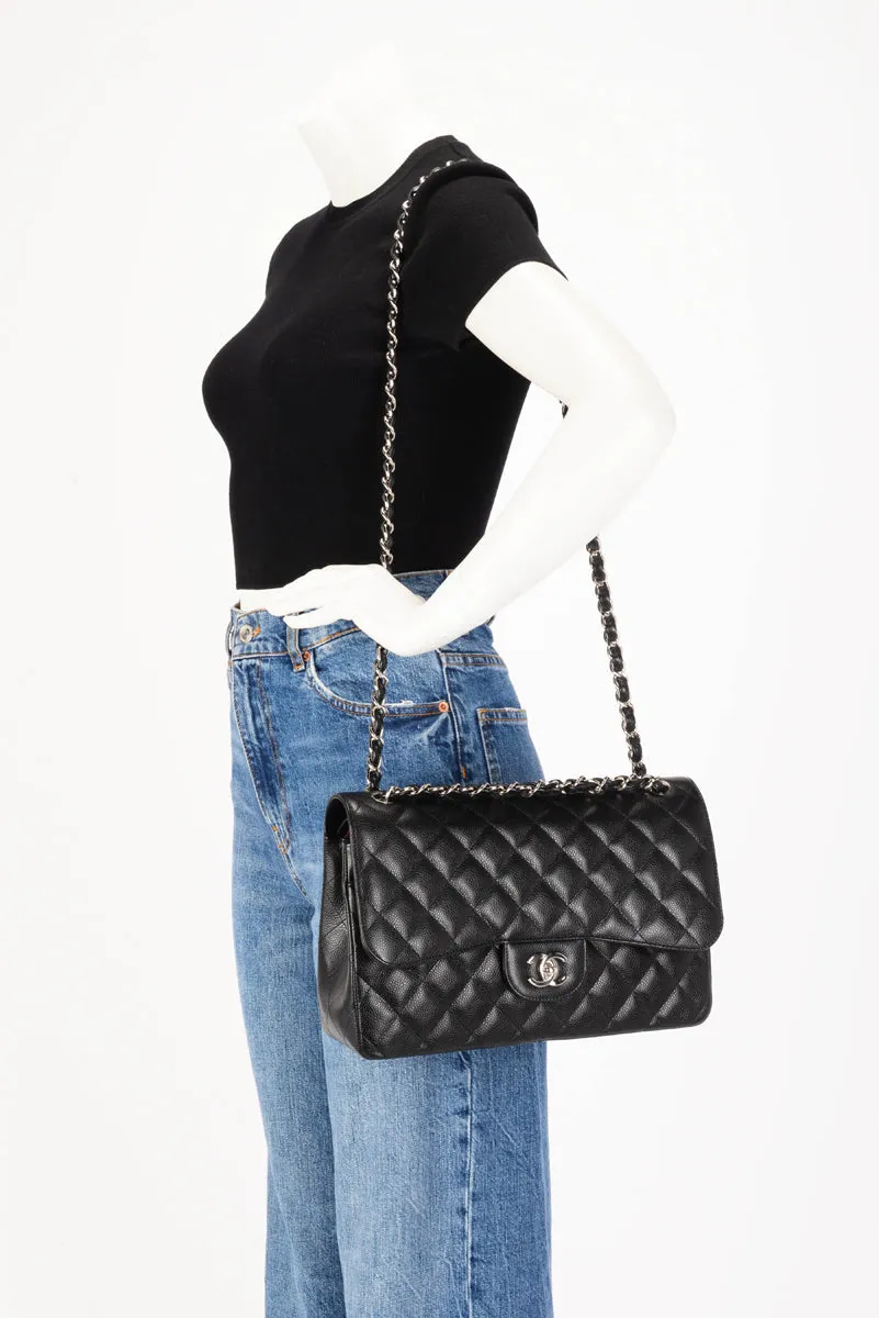 Chanel Black Caviar Large Double Flap Shoulder Bag