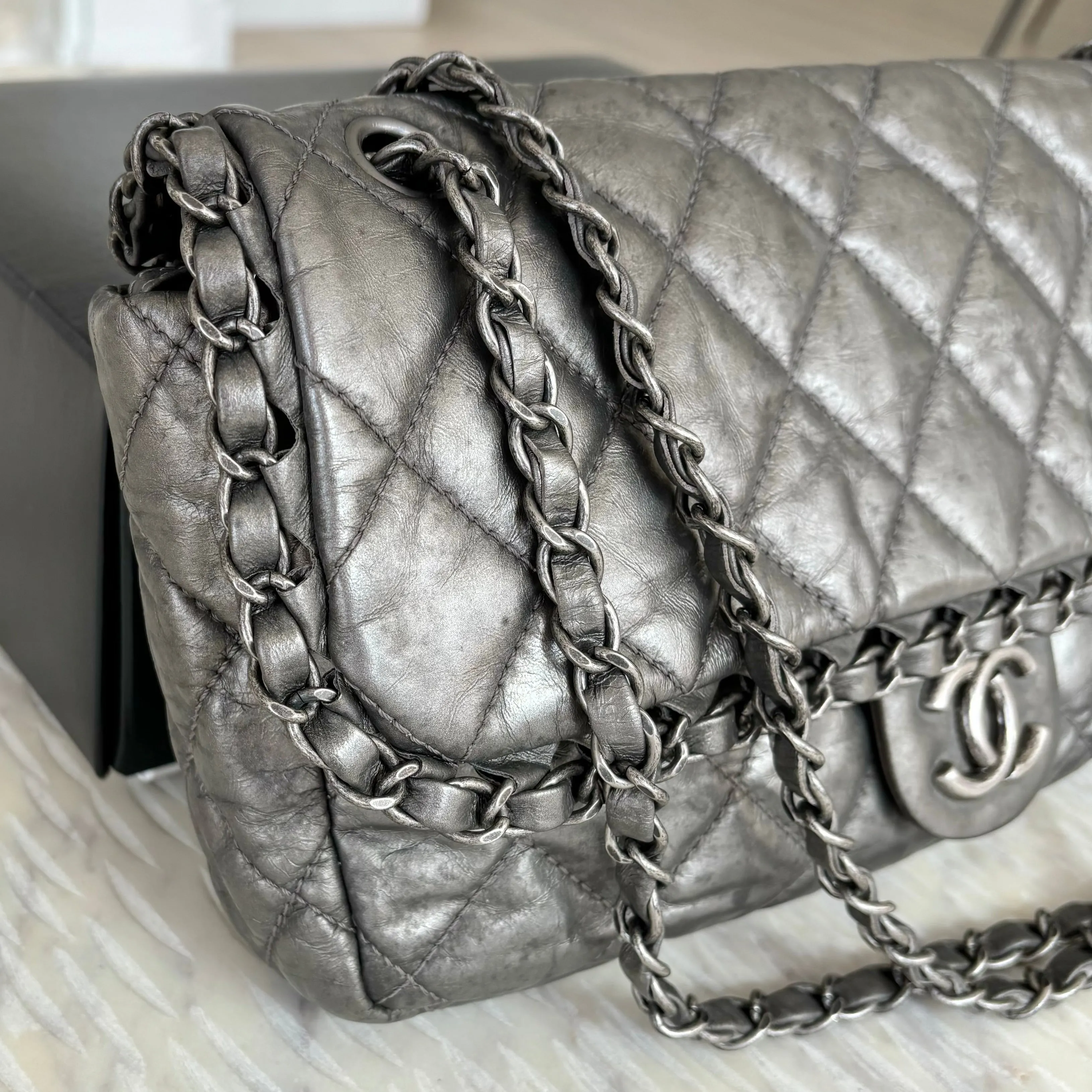 Chanel Gray CC Chain Me Timeless Flap Lambskin Leather Shoulder Bag Grey