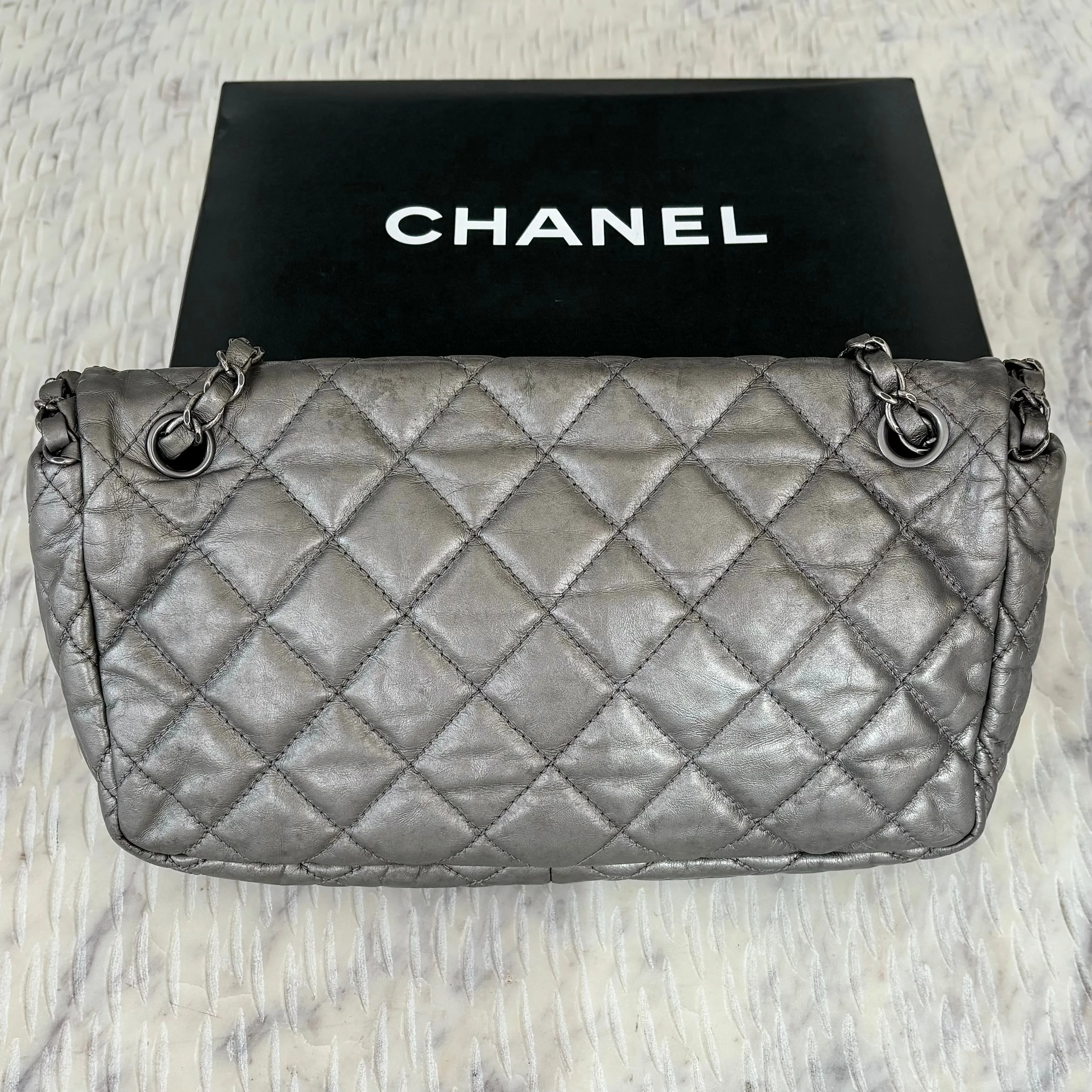 Chanel Gray CC Chain Me Timeless Flap Lambskin Leather Shoulder Bag Grey