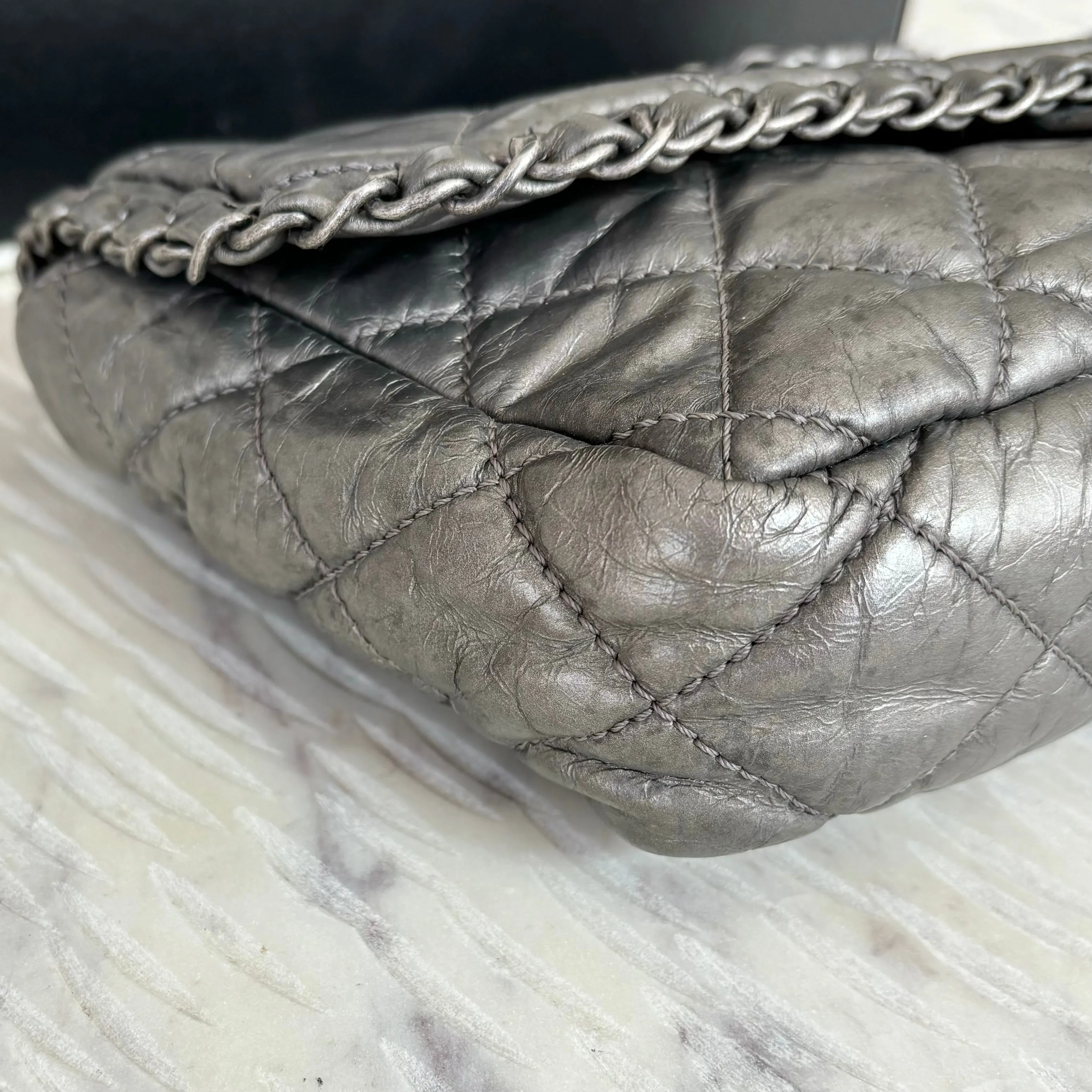 Chanel Gray CC Chain Me Timeless Flap Lambskin Leather Shoulder Bag Grey