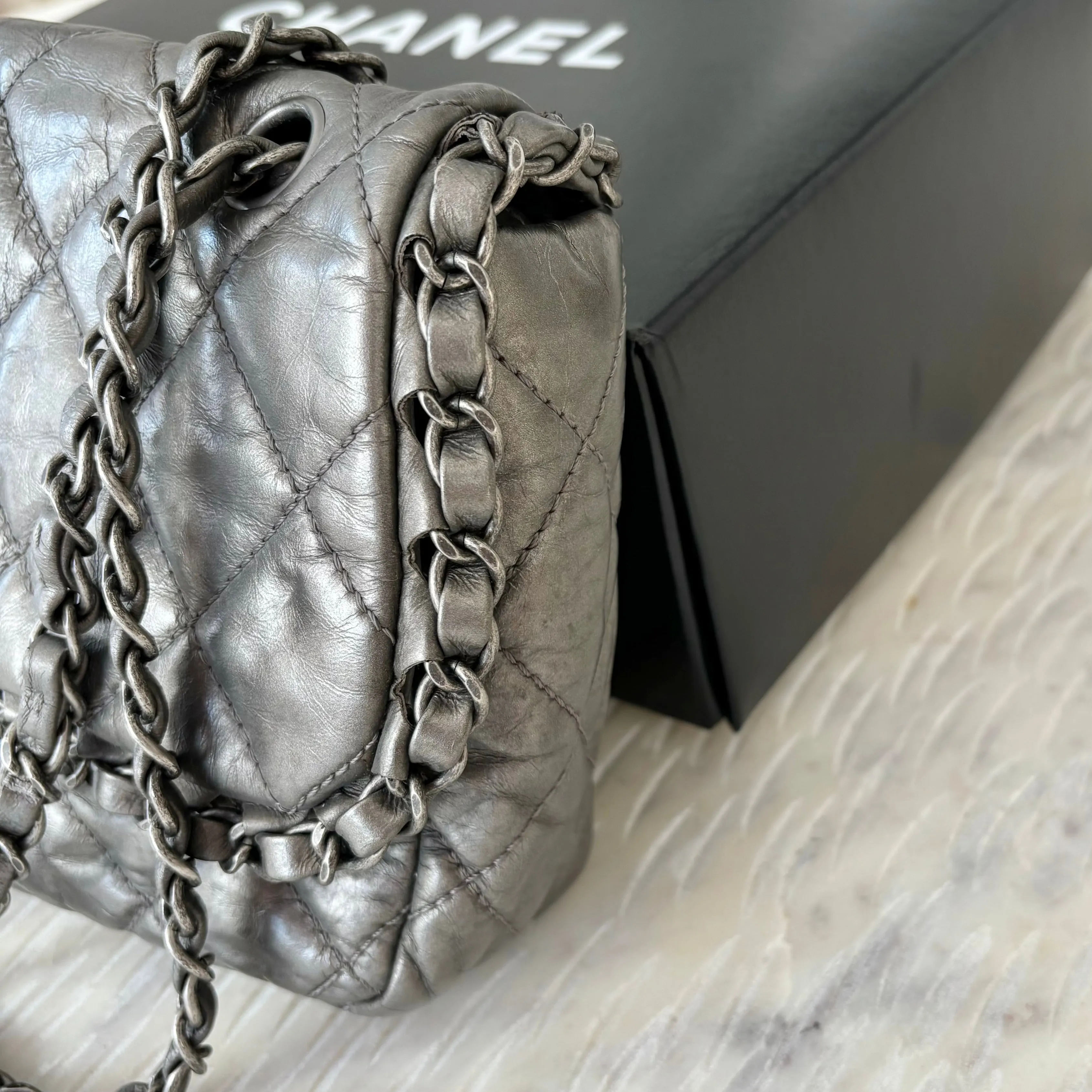 Chanel Gray CC Chain Me Timeless Flap Lambskin Leather Shoulder Bag Grey