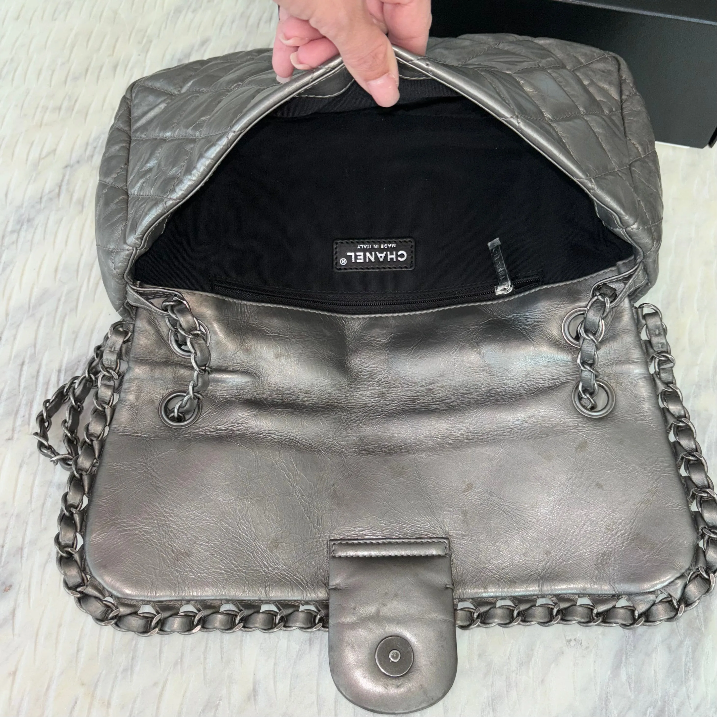 Chanel Gray CC Chain Me Timeless Flap Lambskin Leather Shoulder Bag Grey