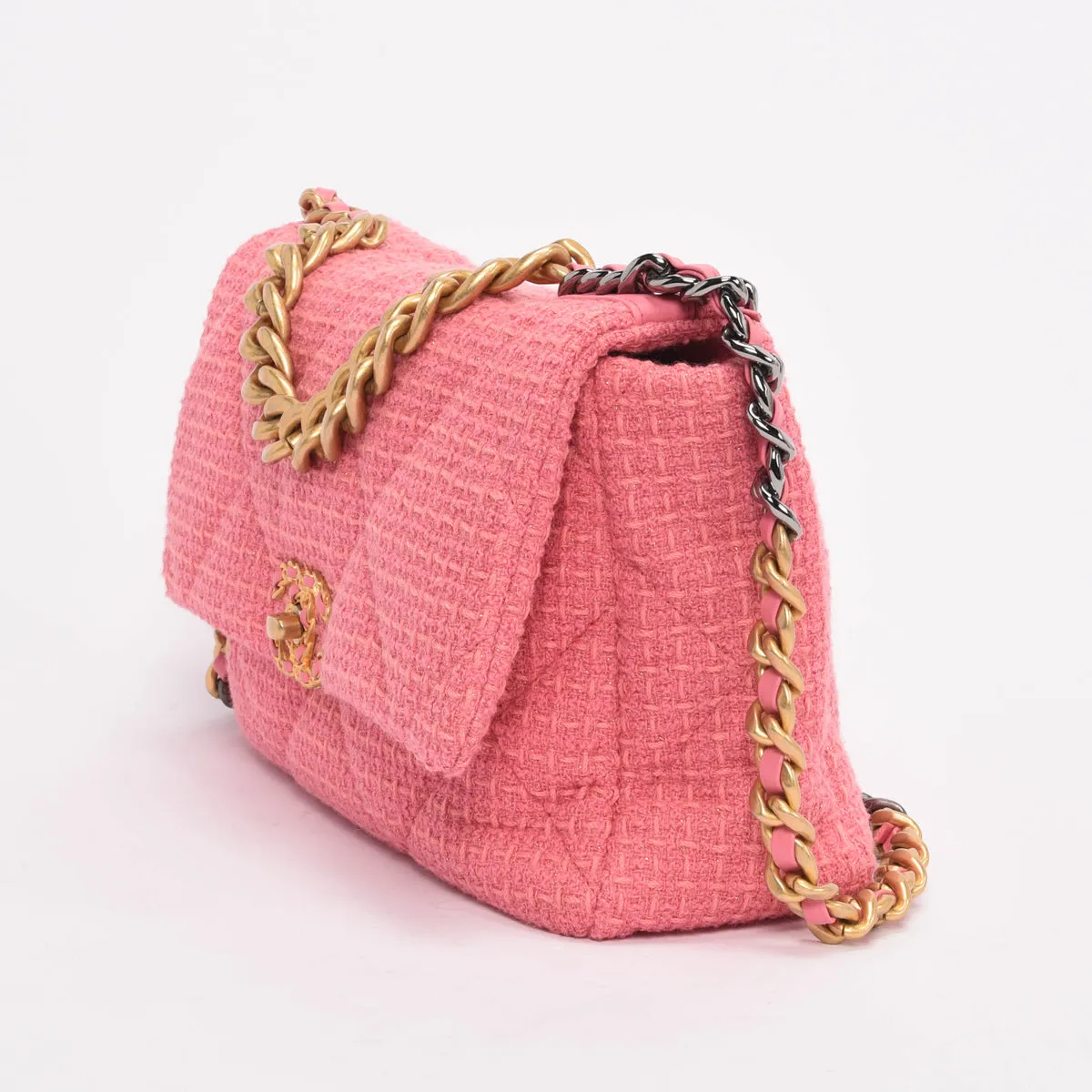 Chanel Pink Glitter Tweed Large Chanel 19 Flap Bag