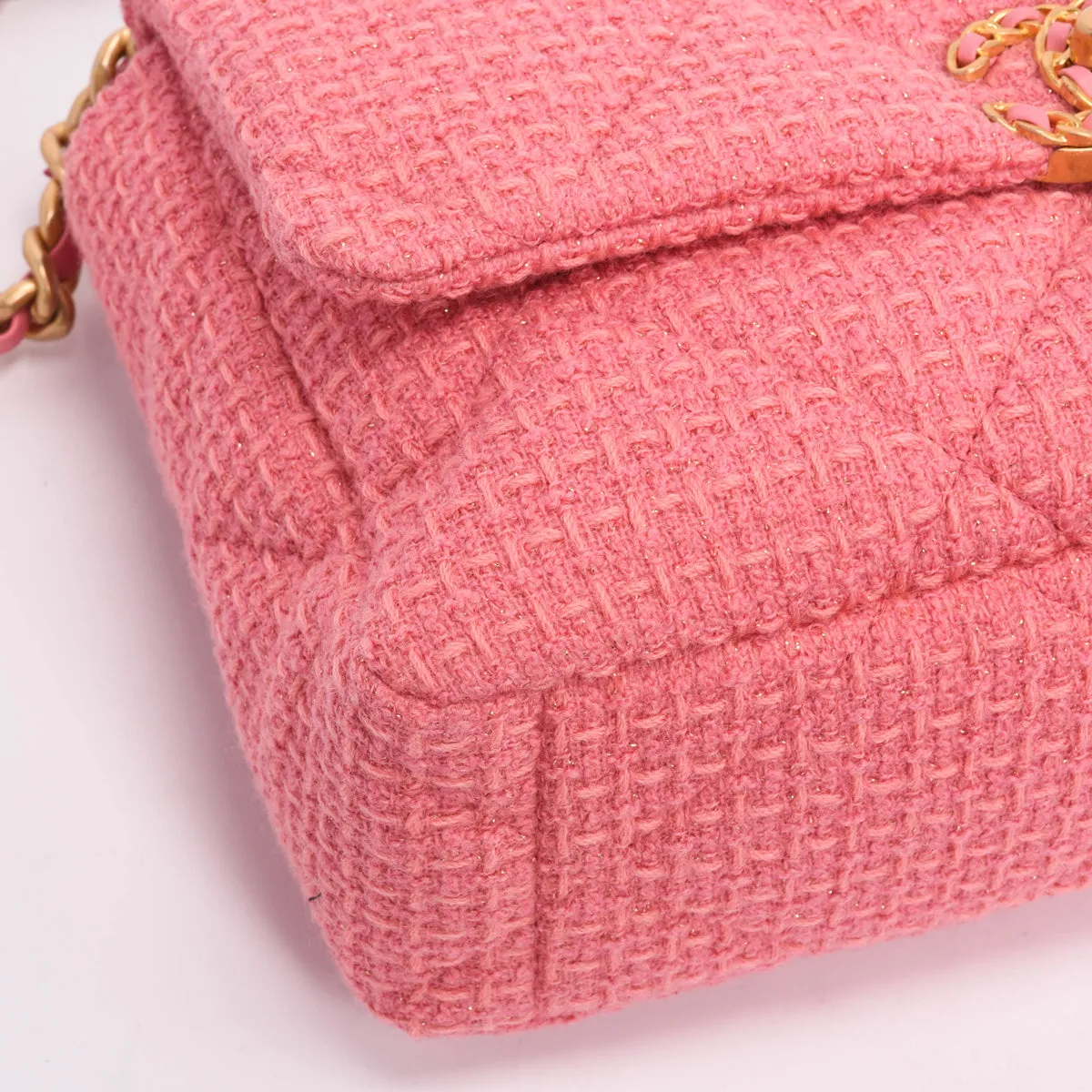 Chanel Pink Glitter Tweed Large Chanel 19 Flap Bag