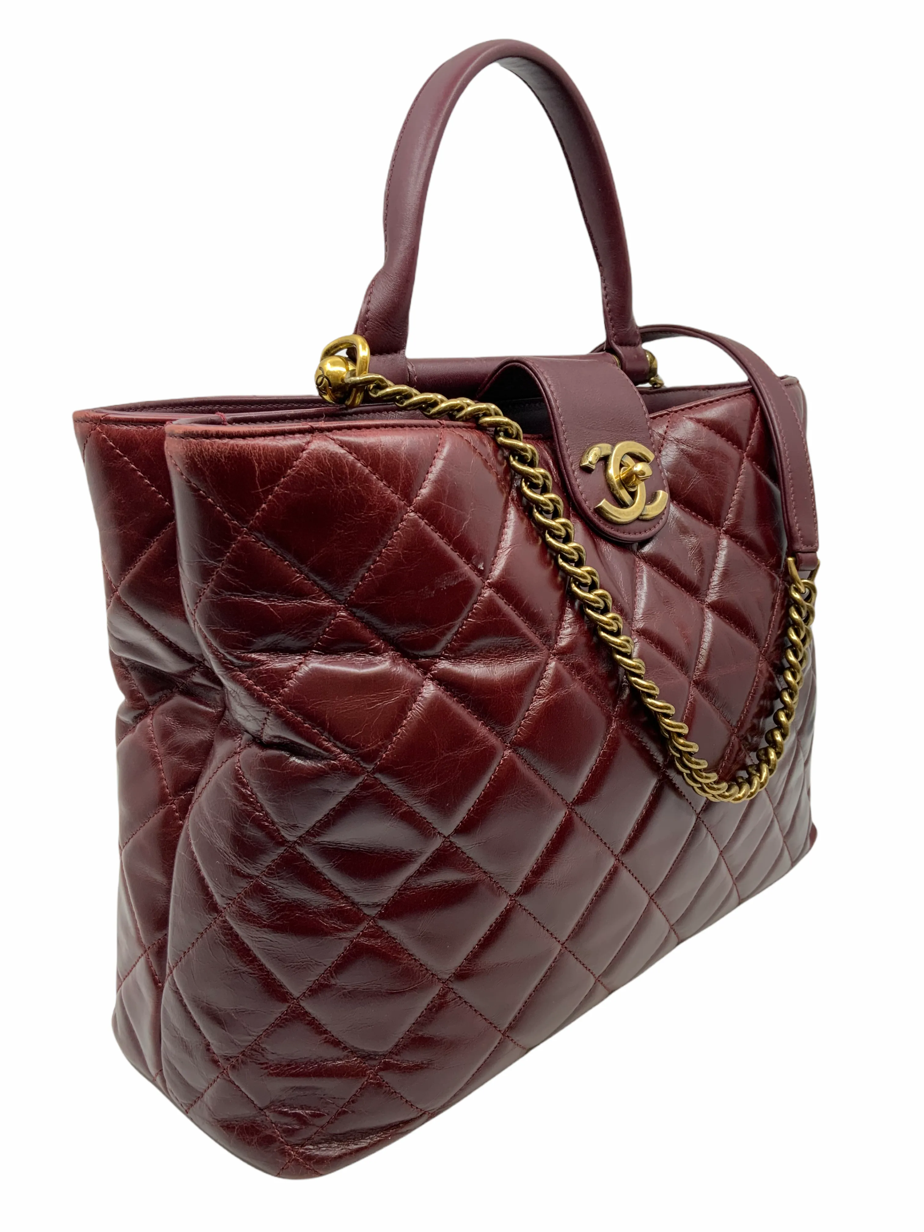 Chanel Quilted Large Gold Bar Top Handle Tote