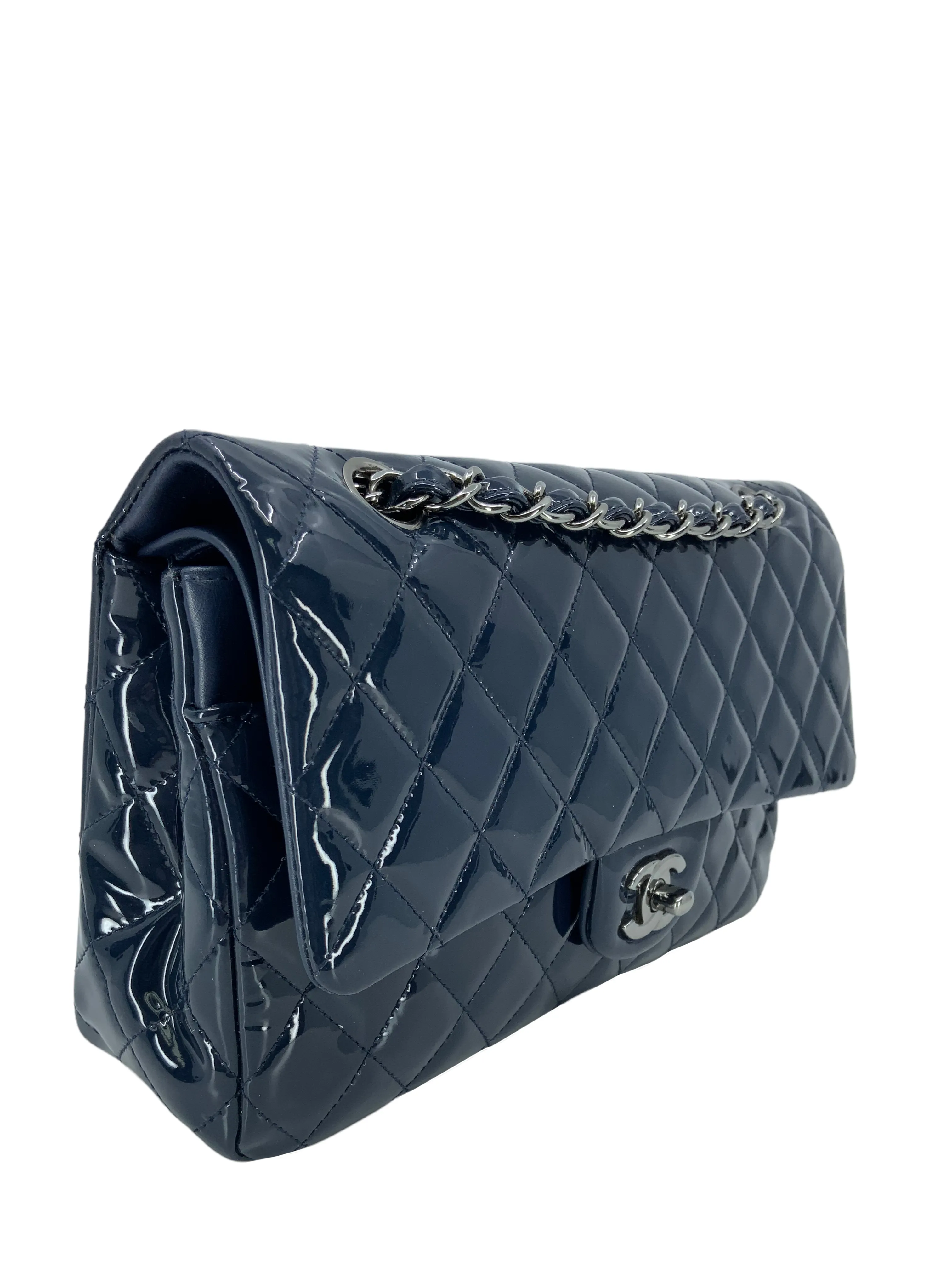 Chanel Quilted Patent Leather Classic Medium Double Flap Bag