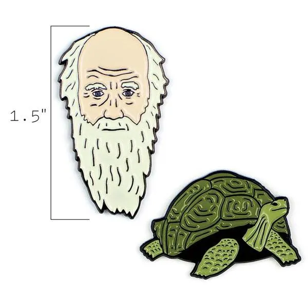 Charles Darwin & Tortoise Pins