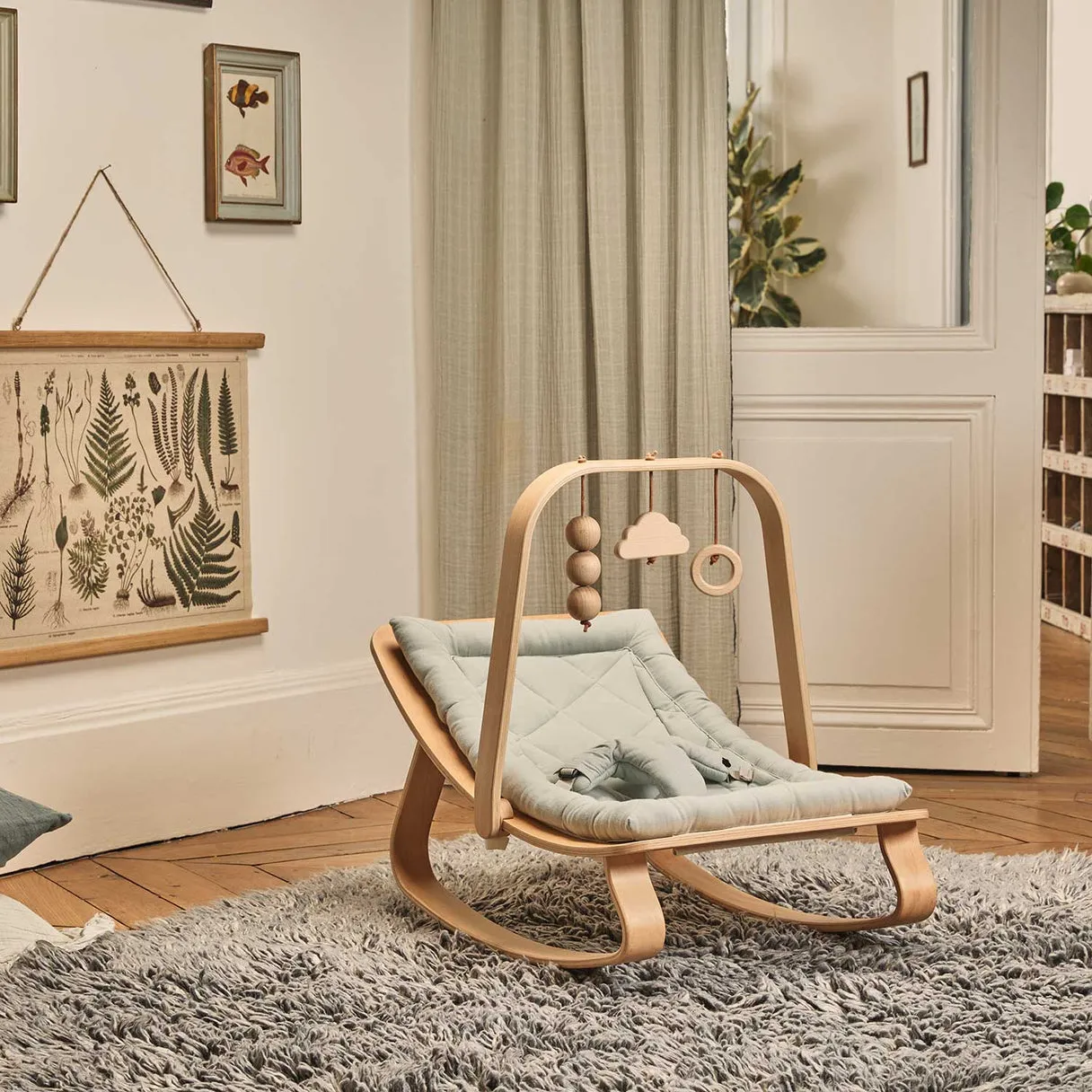 Charlie Crane Levo Baby Rocker in Beech with Farrow Cushion