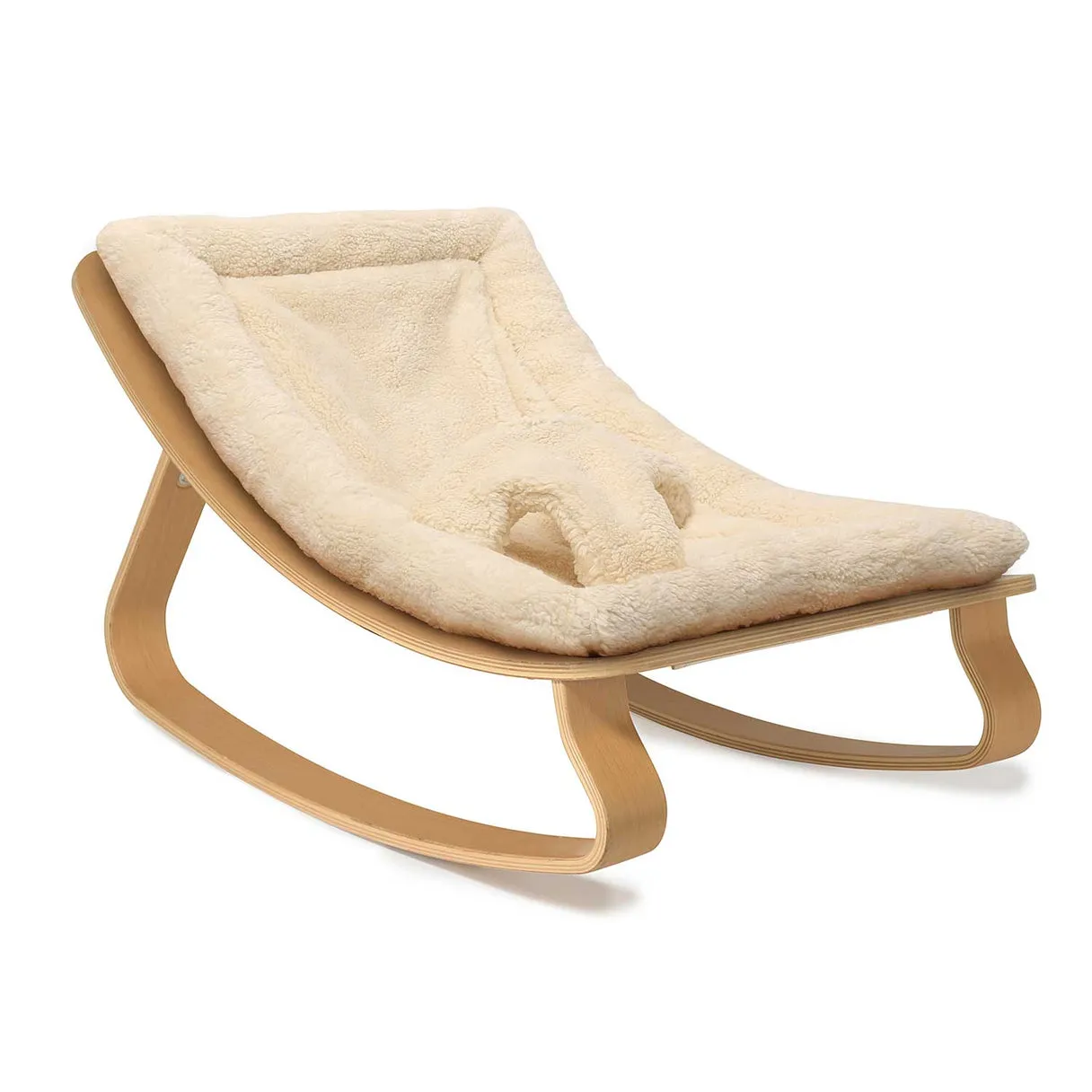 Charlie Crane Levo Baby Rocker in Beech with Fur Milk Cushion