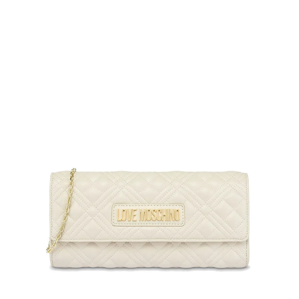 Clutch Donna Trapuntata con Tracolla LOVE MOSCHINO linea Lettering Logo Avorio