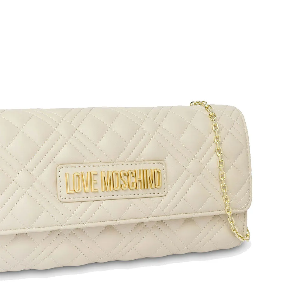 Clutch Donna Trapuntata con Tracolla LOVE MOSCHINO linea Lettering Logo Avorio