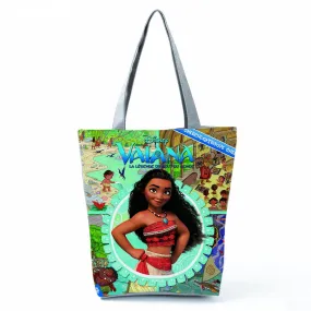 Disney Moana Printing Handbags Child Black Person Women Shoulder Bag Eco Reusable Shopping Bag Girl Beach Bag Custom Pattern