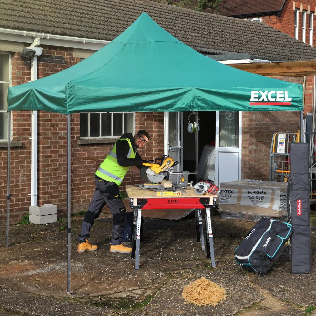 Excel Steel Gazebo 3m x 3m Green Heavy Duty Waterproof with Wheel Bag