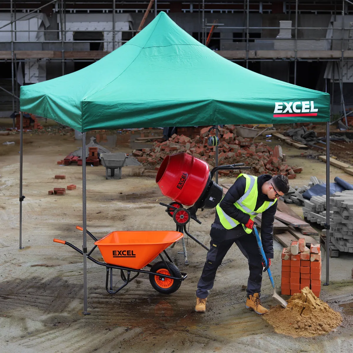 Excel Steel Gazebo 3m x 3m Green Heavy Duty Waterproof with Wheel Bag