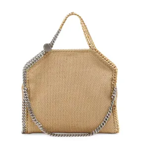 Falabella Large 3 Chain Tote Bag in Woven Suede, Light Camel