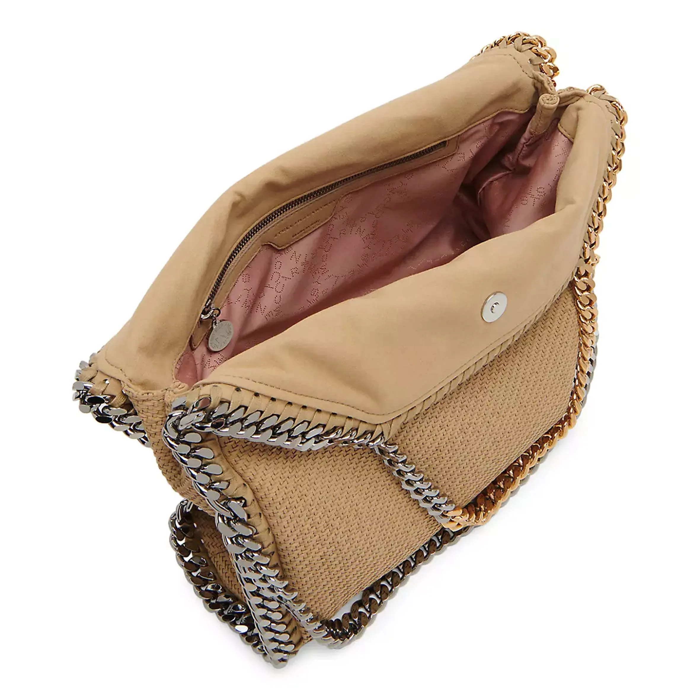 Falabella Large 3 Chain Tote Bag in Woven Suede, Light Camel