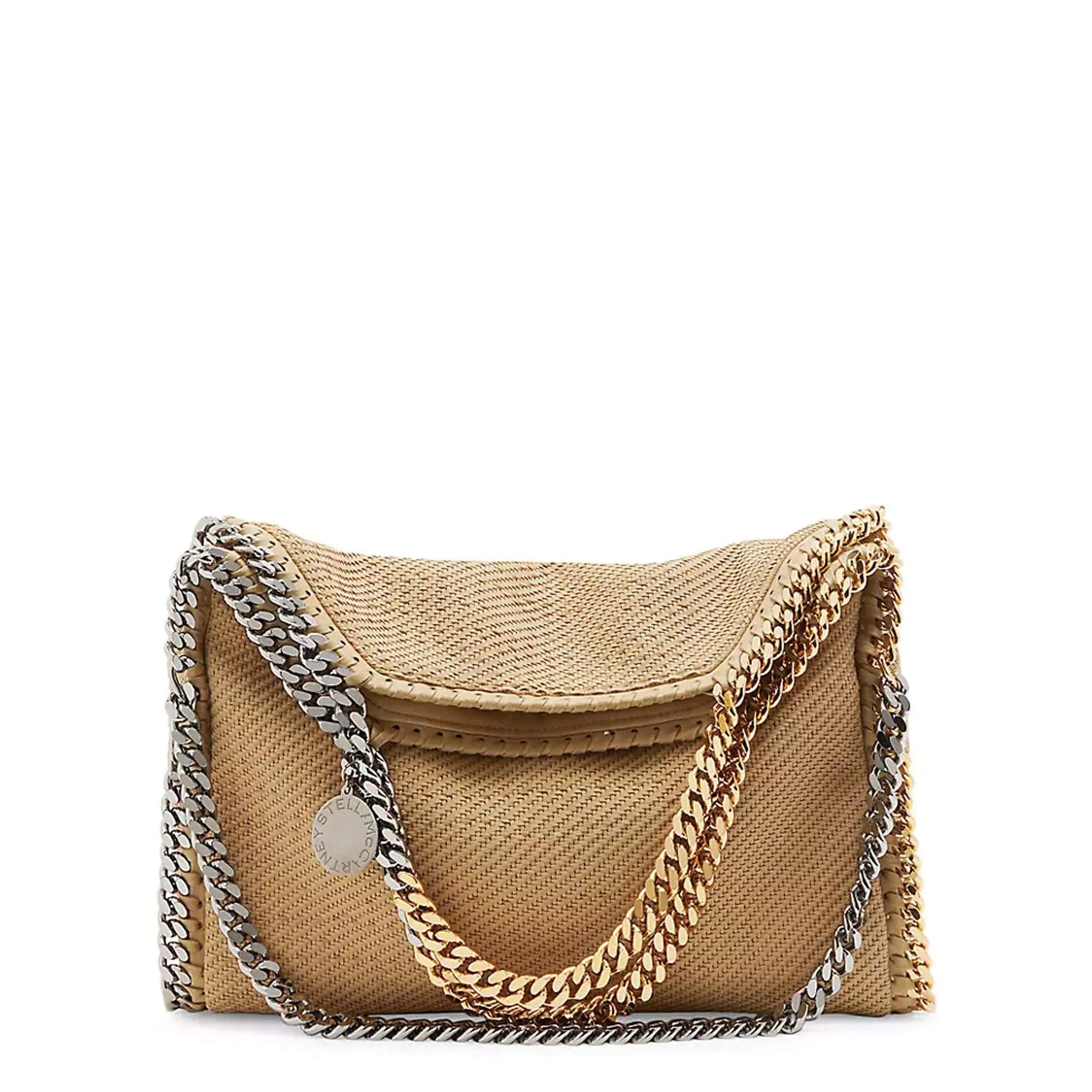 Falabella Large 3 Chain Tote Bag in Woven Suede, Light Camel