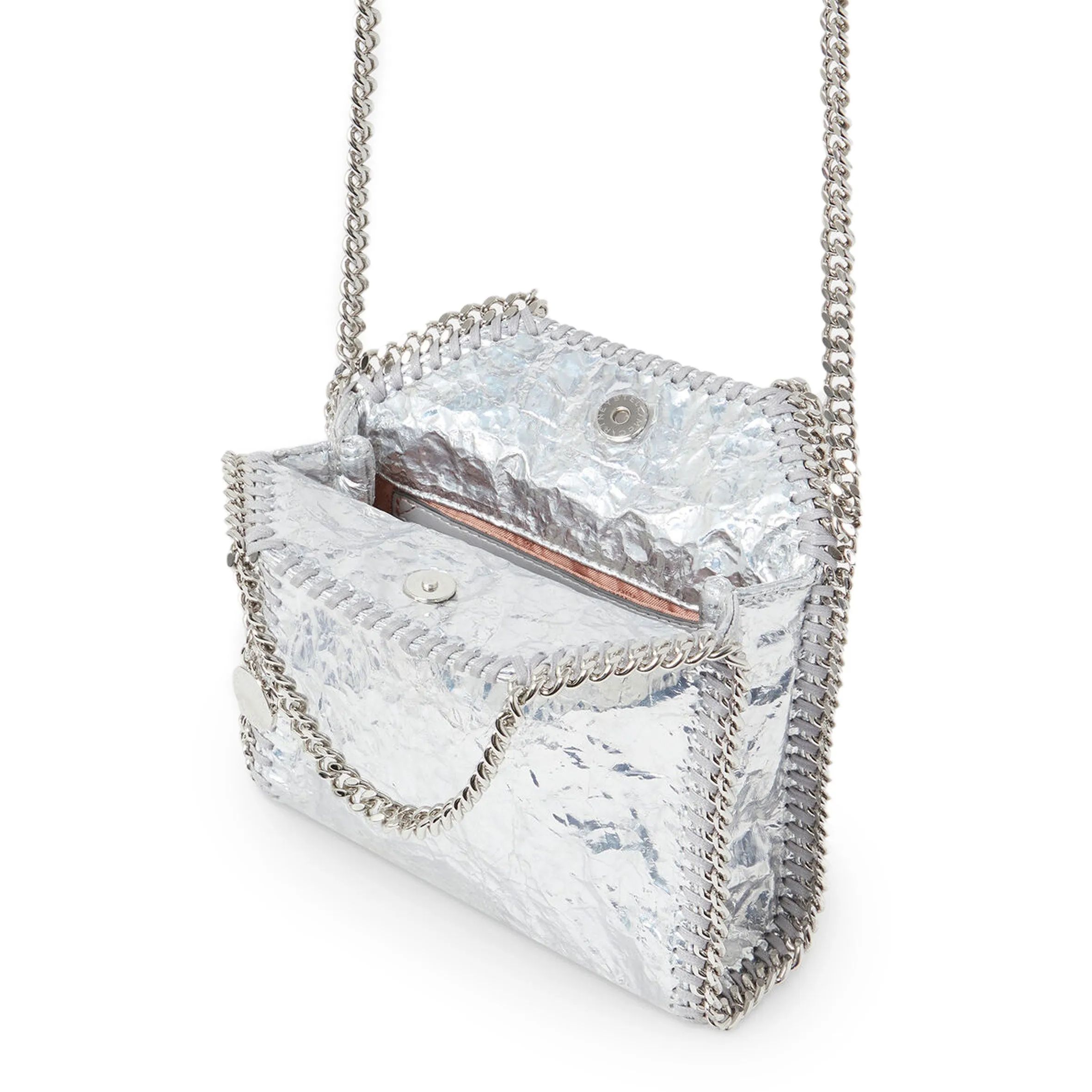 Falabella Stellabration Crackled Metallic Tiny Tote, Silver