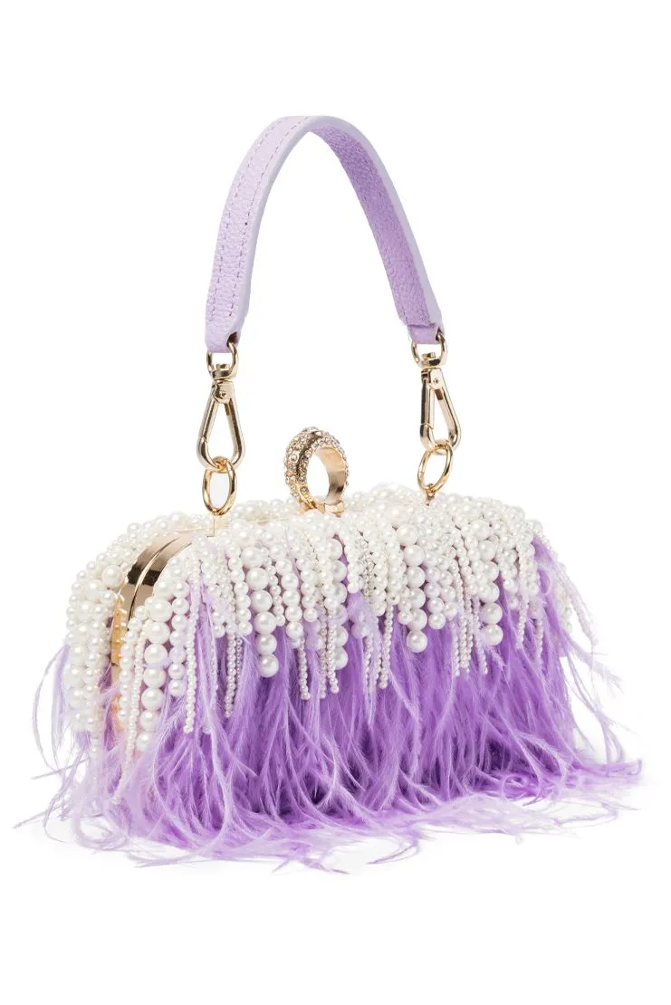 Feather & Waterfall Pearl Clutch - Lilac