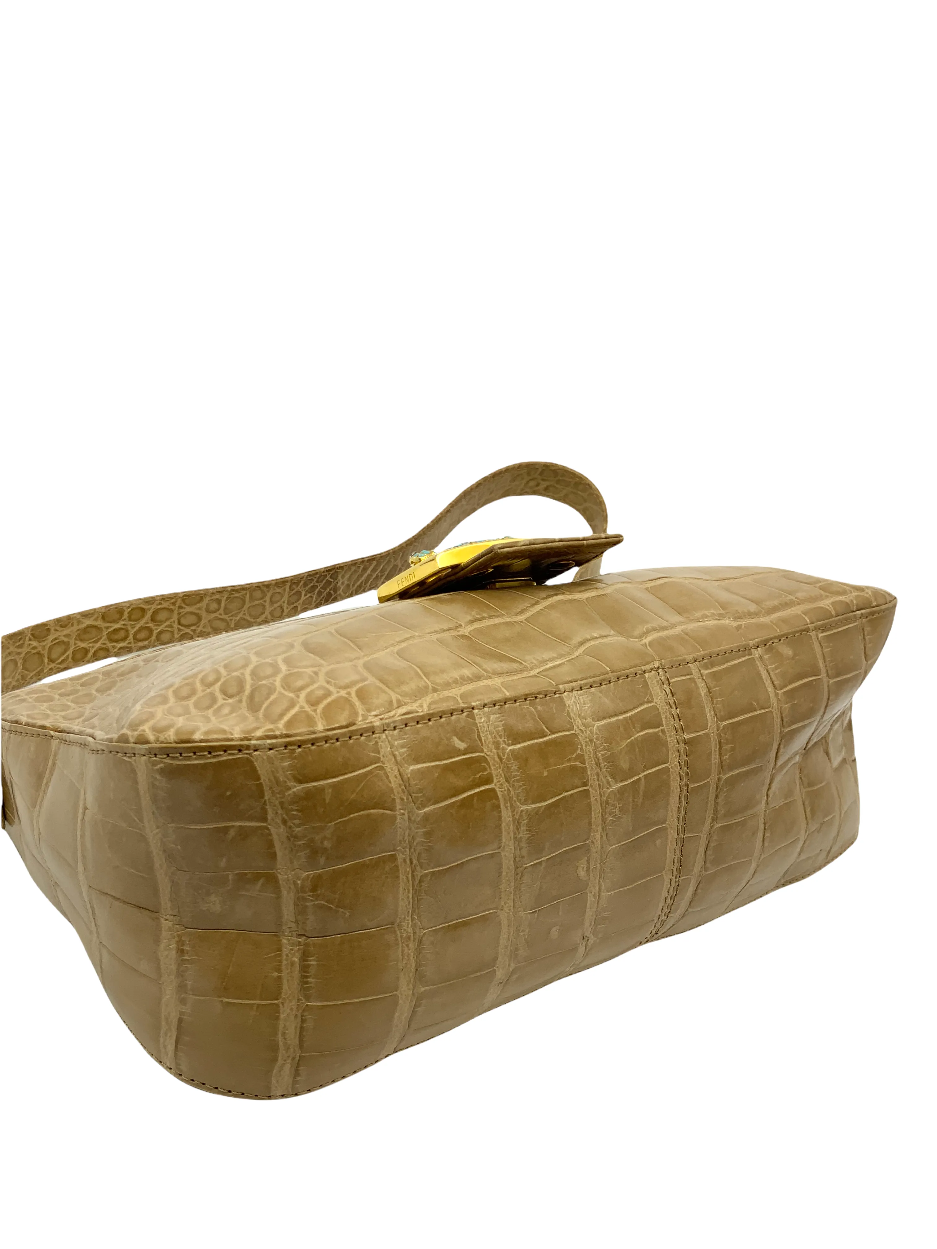 Fendi Crocodile Gecko FF Baguette Shoulder Bag