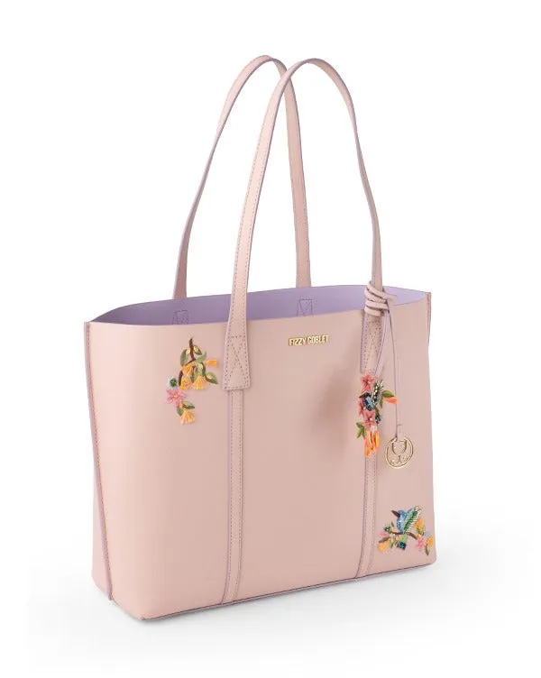 Fizzy Tote Leather : Blush Pink (With hummingbird and floral embroidery)